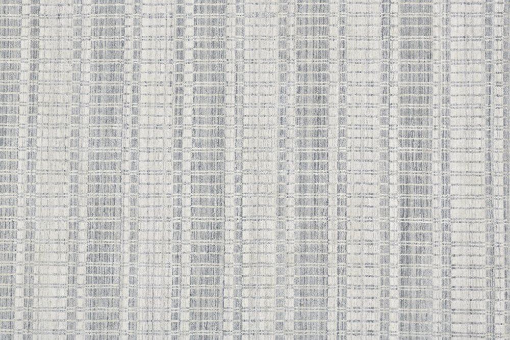 7' X 9' Ivory And Blue Striped Hand Woven Area Rug