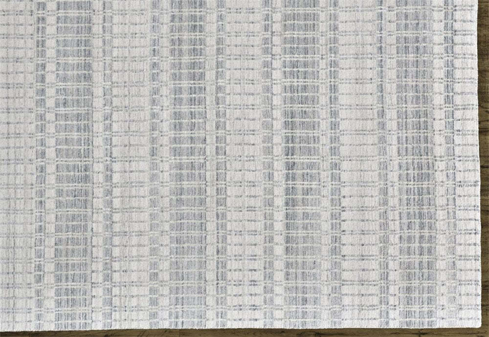 7' X 9' Ivory And Blue Striped Hand Woven Area Rug