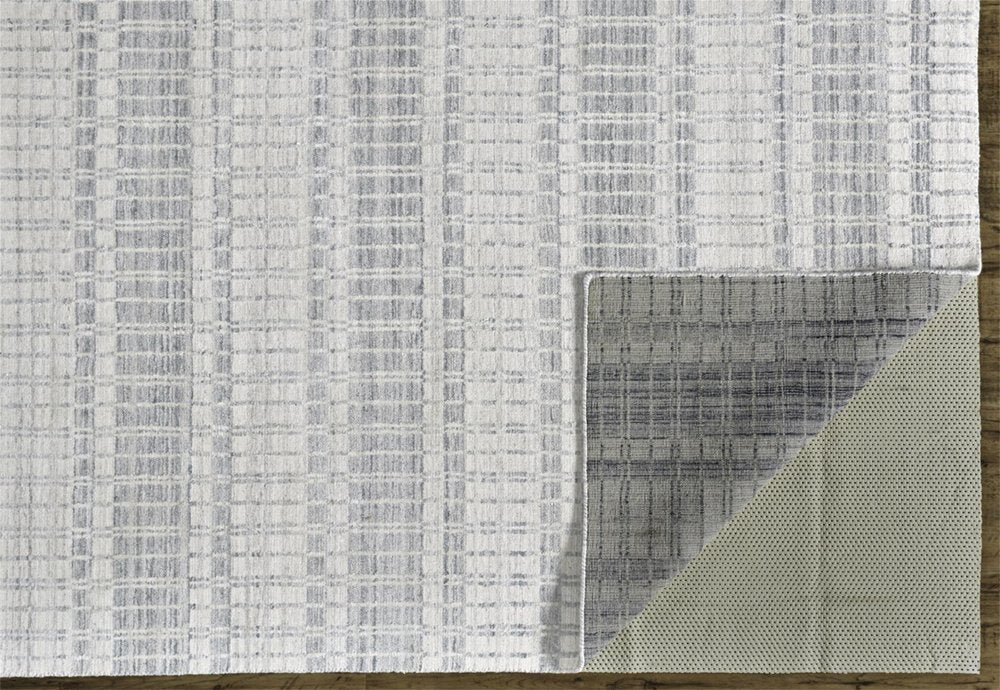 7' X 9' Ivory And Blue Striped Hand Woven Area Rug