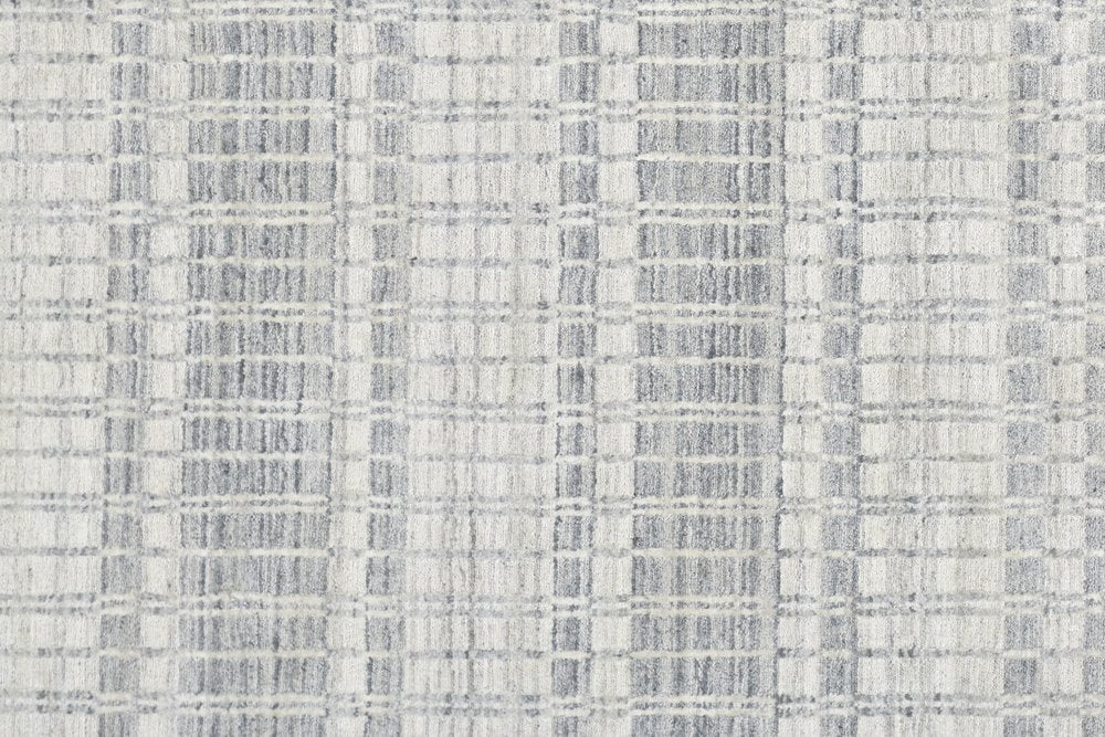 7' X 9' Ivory And Blue Striped Hand Woven Area Rug