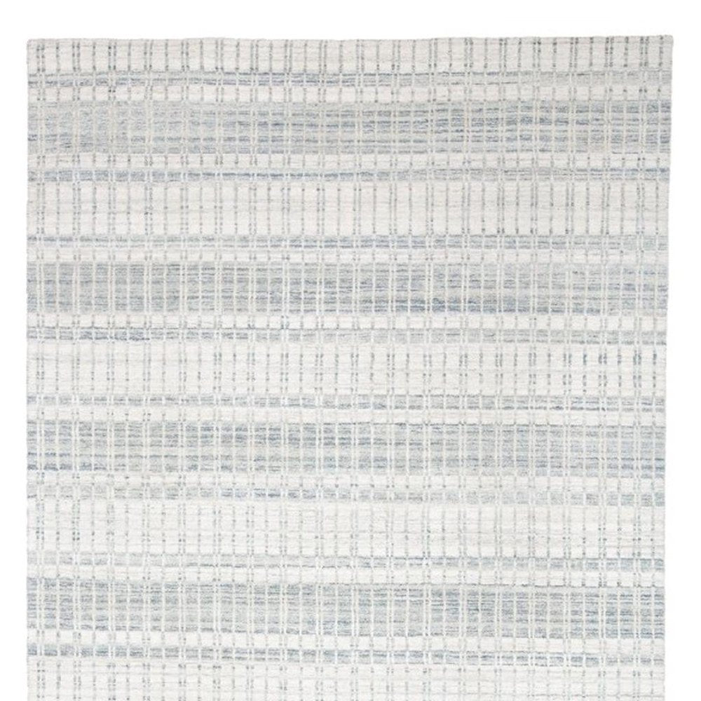 7' X 9' Ivory And Blue Striped Hand Woven Area Rug
