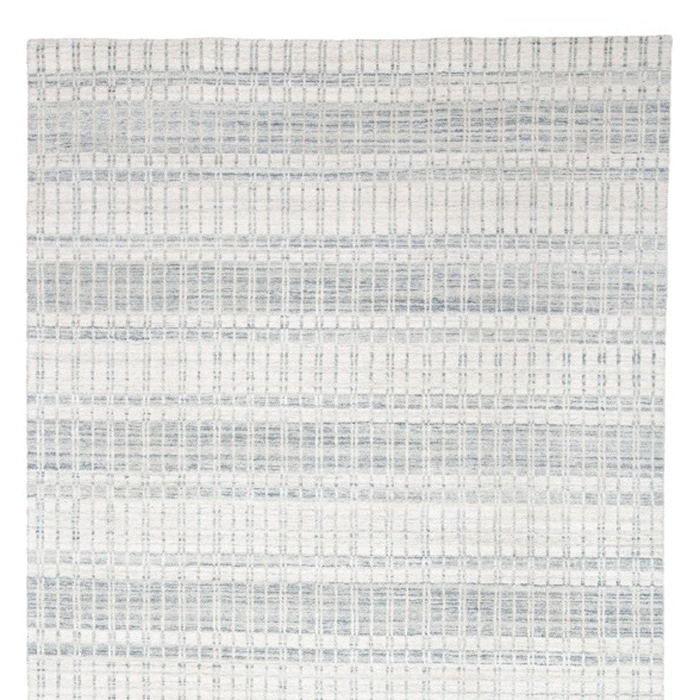 7' X 9' Ivory And Blue Striped Hand Woven Area Rug