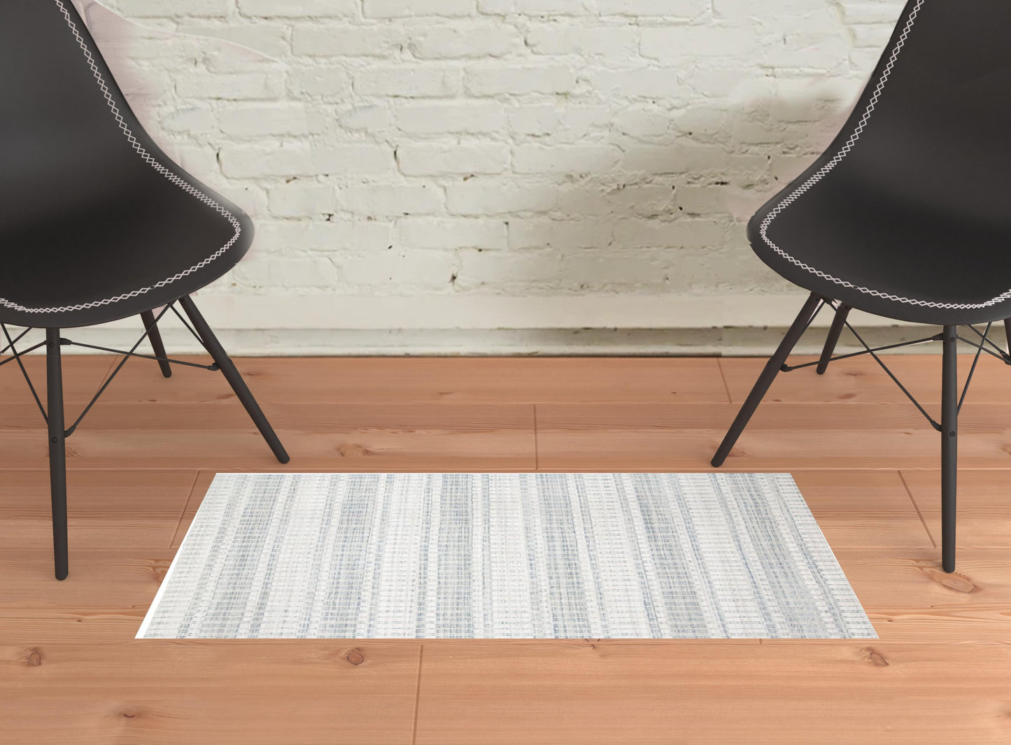 10' X 14' Ivory And Blue Striped Hand Woven Area Rug High Quality