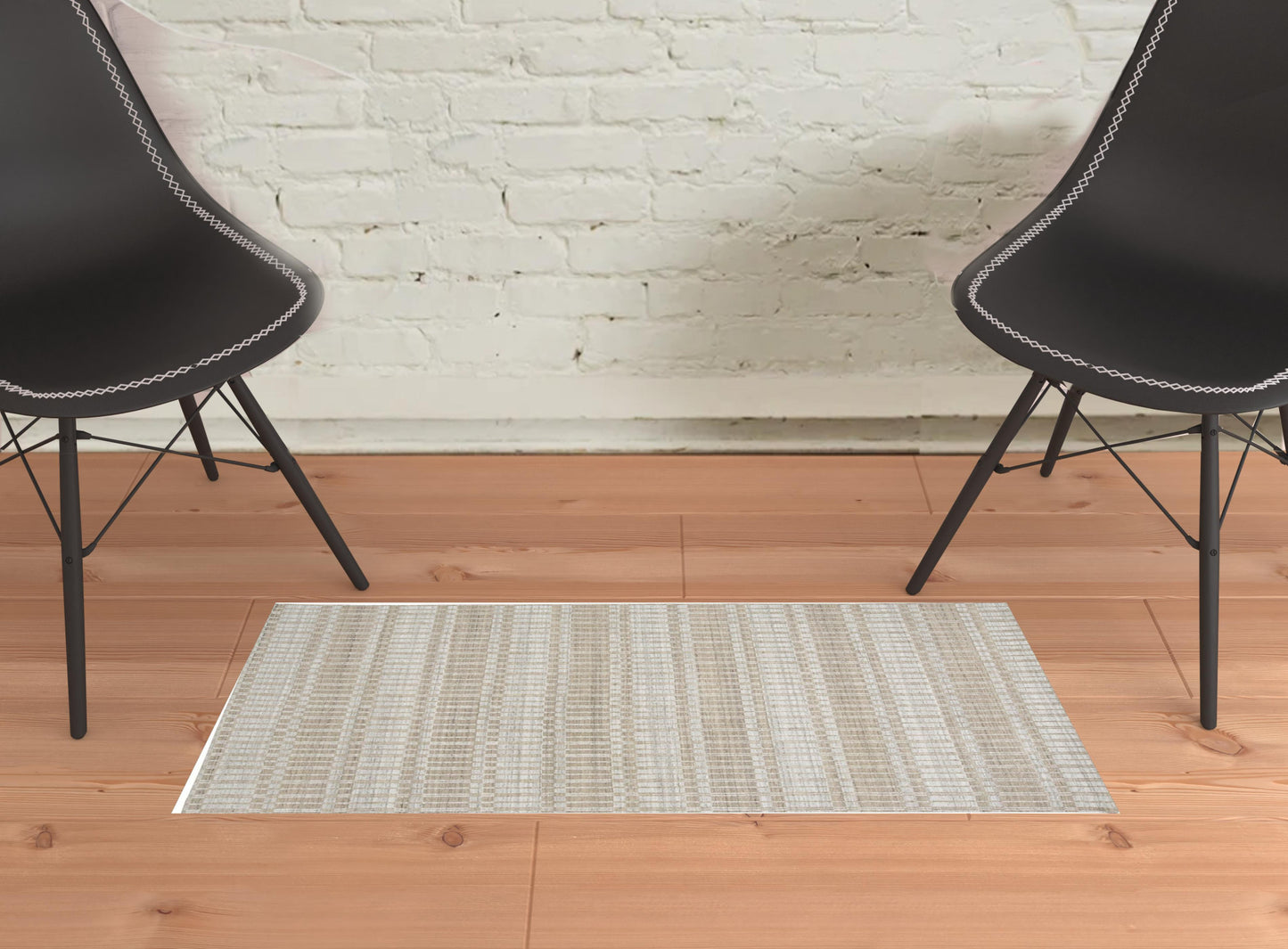 10' X 14' Ivory And Blue Striped Hand Woven Area Rug High Quality