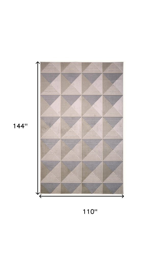 9' X 12' Beige Gray And Ivory Geometric Area Rug