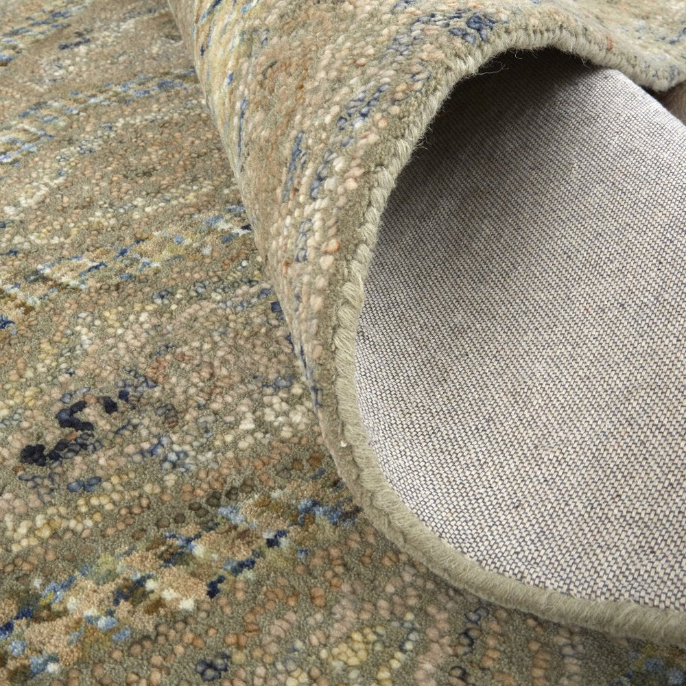 8' Tan Blue And Gray Wool Oriental Hand Tufted Runner Rug