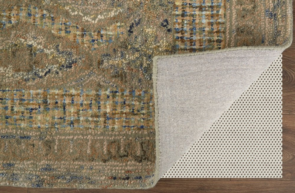 8' Tan Blue And Gray Wool Oriental Hand Tufted Runner Rug