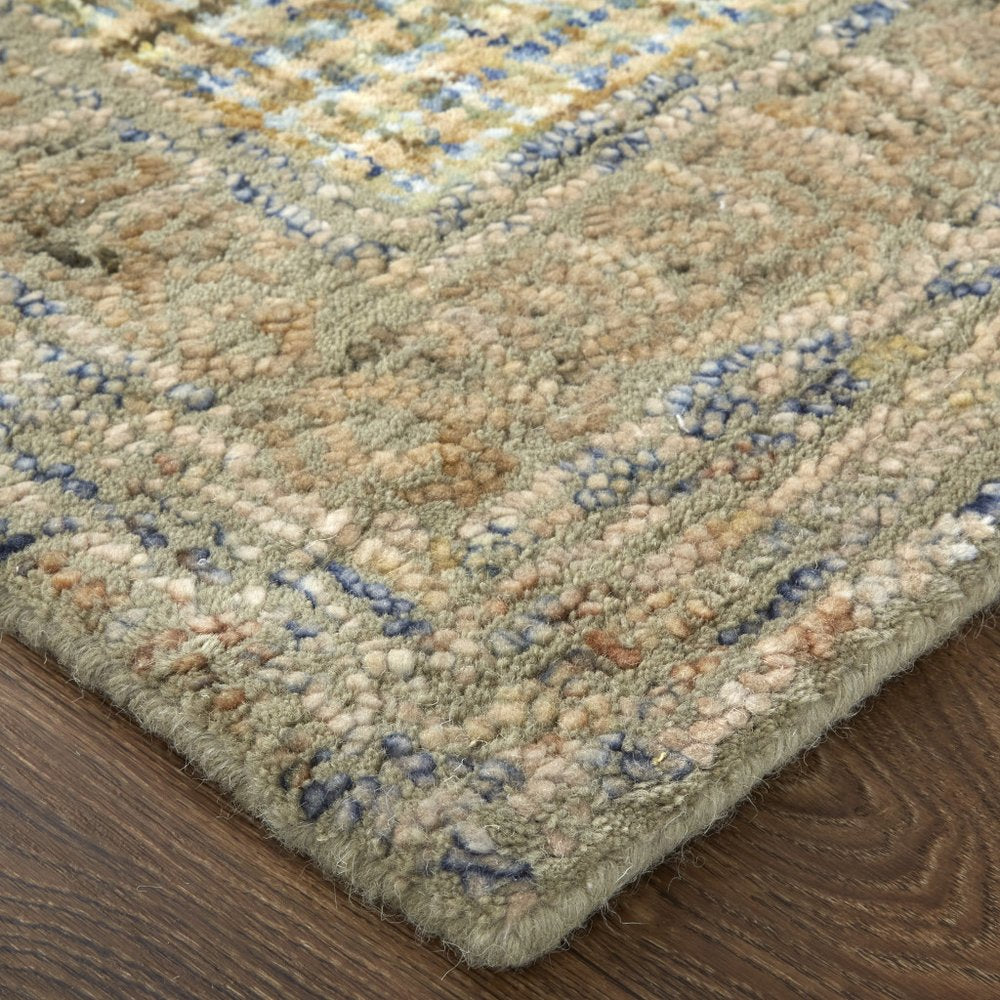 8' Tan Blue And Gray Wool Oriental Hand Tufted Runner Rug