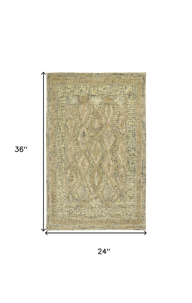 8' Tan Blue And Gray Wool Oriental Hand Tufted Runner Rug