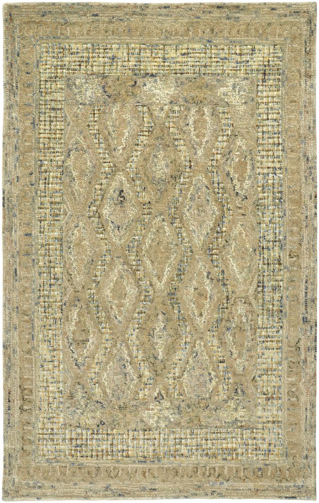 8' Tan Blue And Gray Wool Oriental Hand Tufted Runner Rug