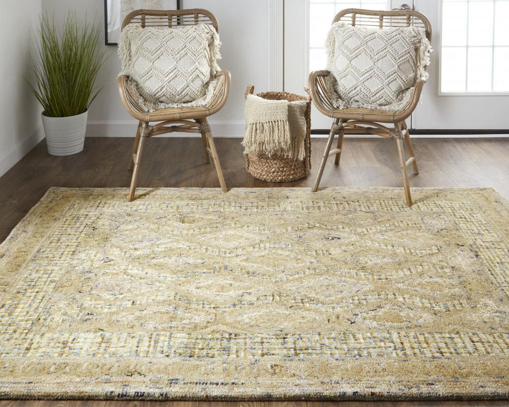 8' Tan Blue And Gray Wool Oriental Hand Tufted Runner Rug