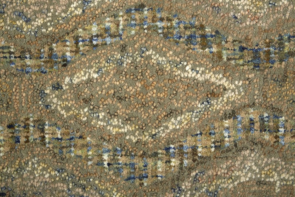 8' Tan Blue And Gray Wool Oriental Hand Tufted Runner Rug