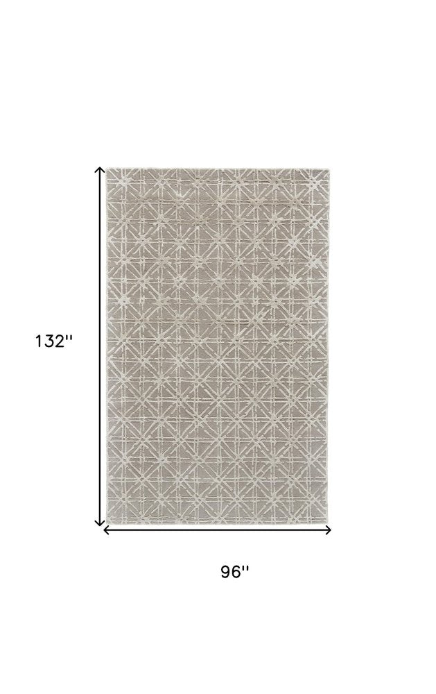 8' X 11' Taupe Ivory And Tan Wool Abstract Tufted Handmade Area Rug