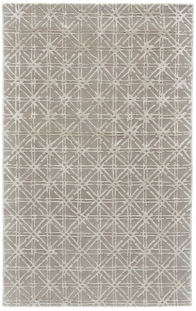 8' X 11' Taupe Ivory And Tan Wool Abstract Tufted Handmade Area Rug