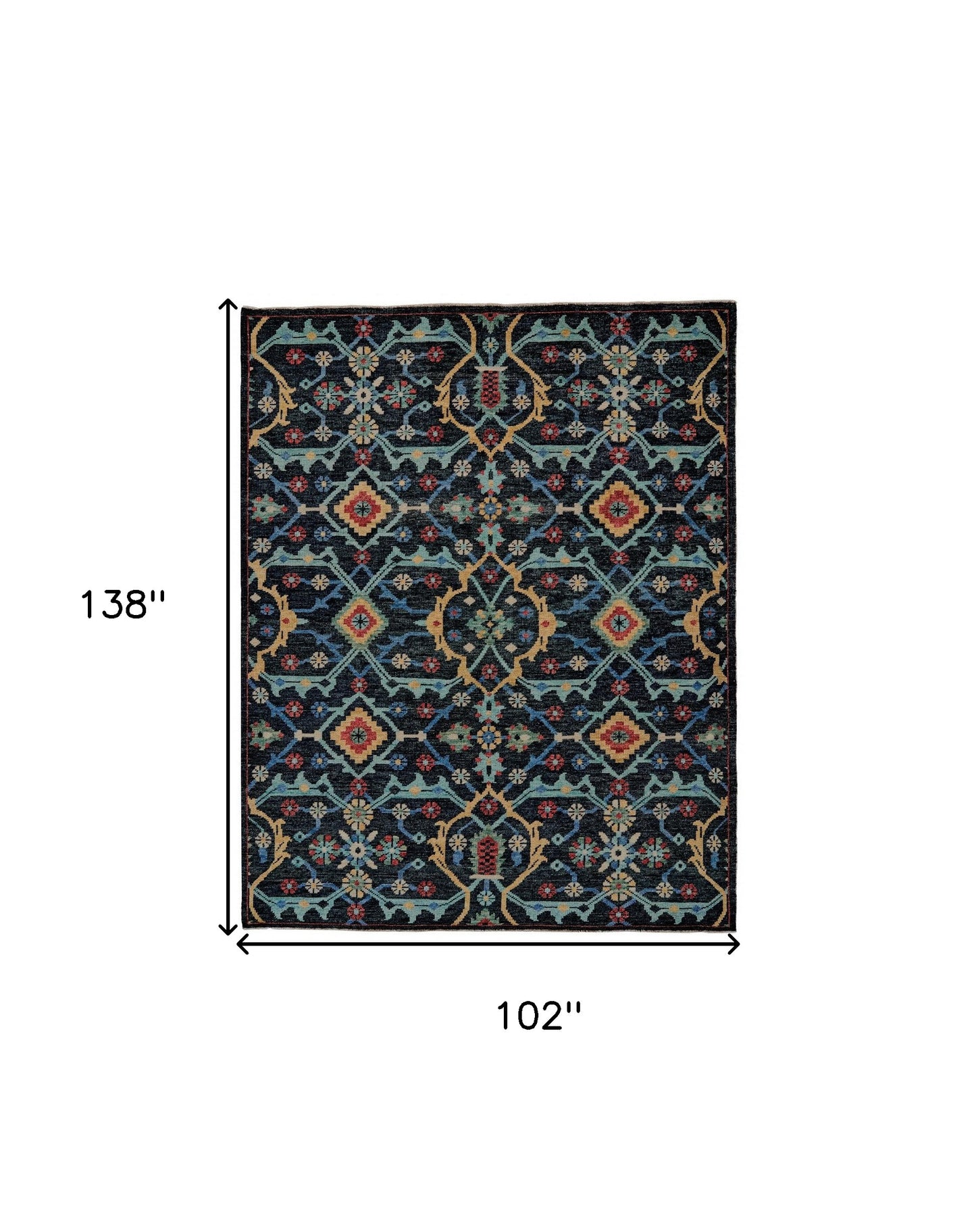 4' X 6' Black Blue and Orange Wool Tribal Hand Knotted Distressed Area Rug With Fringe