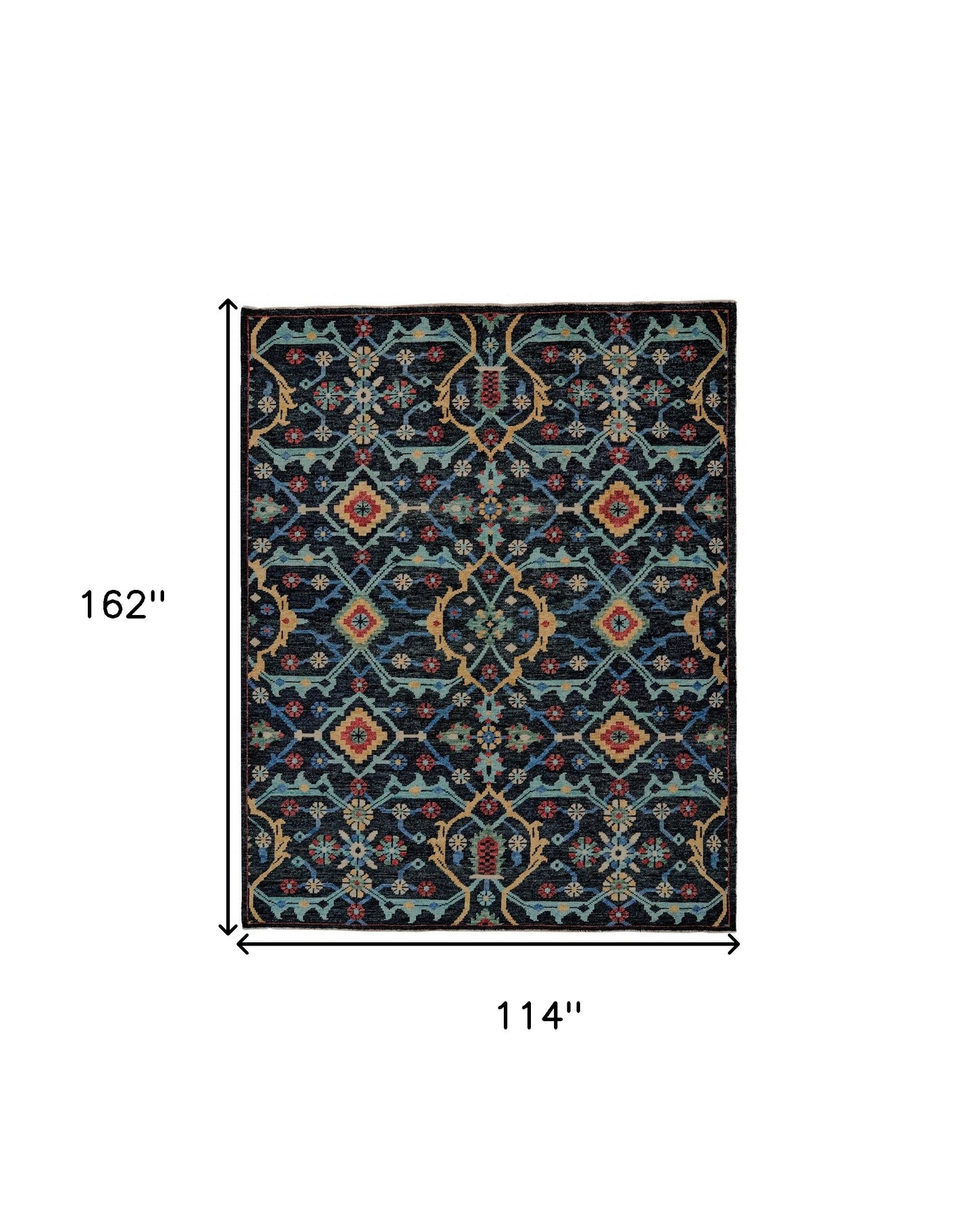 4' X 6' Black Blue and Orange Wool Tribal Hand Knotted Distressed Area Rug With Fringe