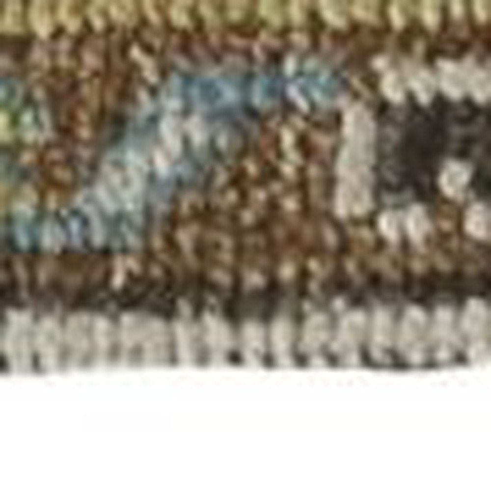 8' Green and Ivory Wool Floral Hand Knotted Distressed Runner Rug With Fringe