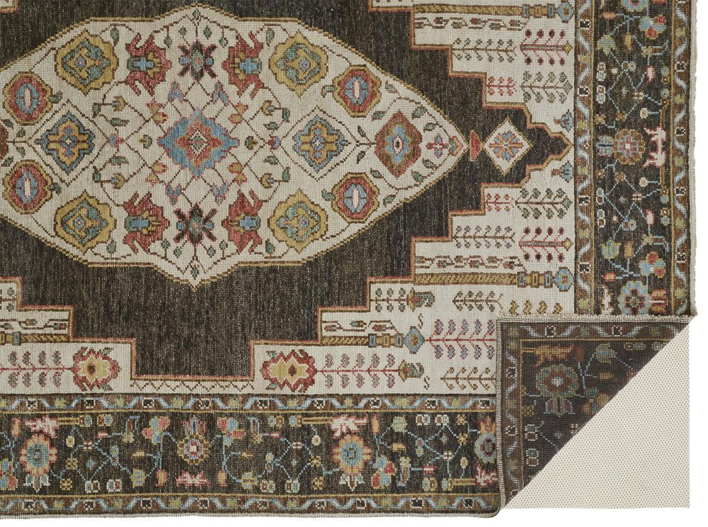 8' Green and Ivory Wool Floral Hand Knotted Distressed Runner Rug With Fringe