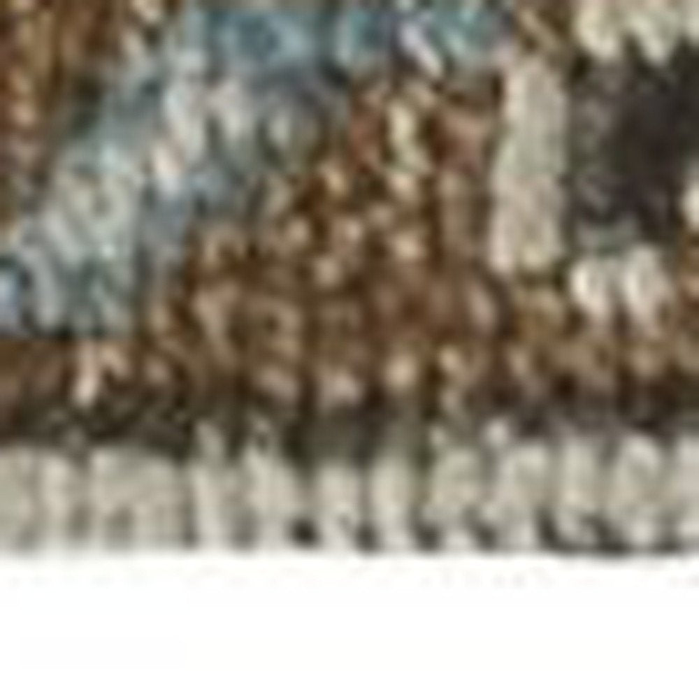 8' Green and Ivory Wool Floral Hand Knotted Distressed Runner Rug With Fringe