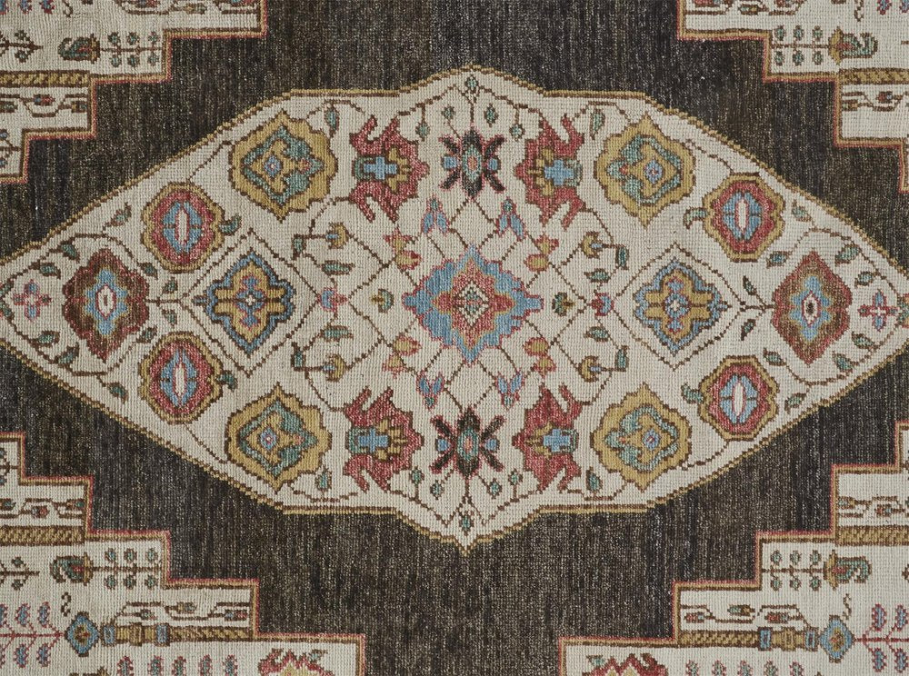 8' Green and Ivory Wool Floral Hand Knotted Distressed Runner Rug With Fringe