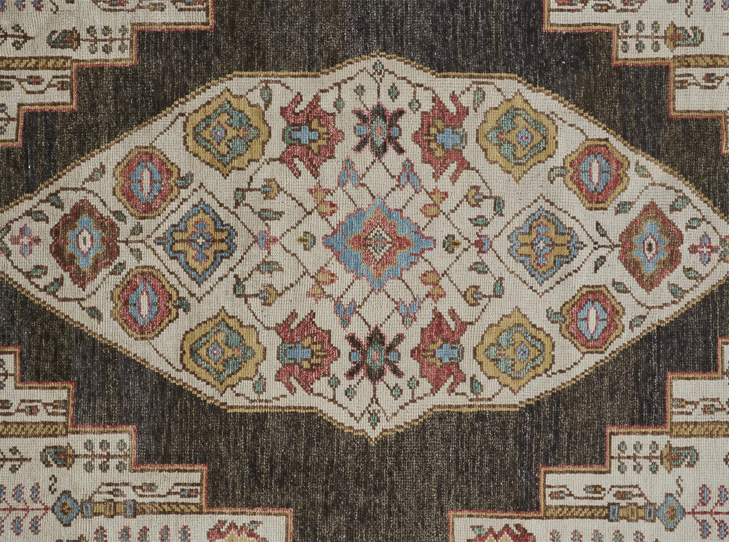 8' Green and Ivory Wool Floral Hand Knotted Distressed Runner Rug With Fringe