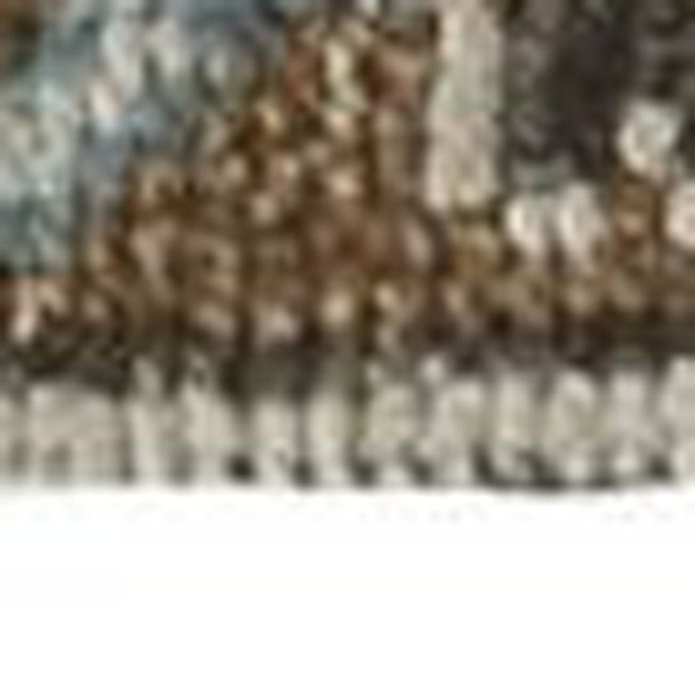 8' Green and Ivory Wool Floral Hand Knotted Distressed Runner Rug With Fringe