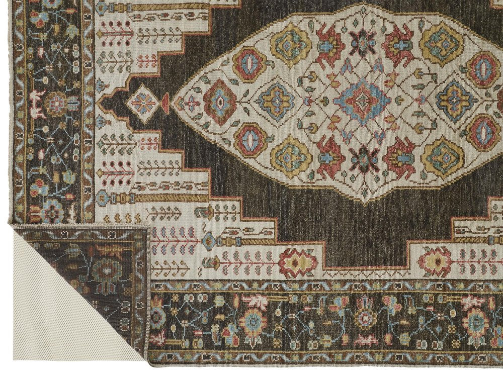 8' Green and Ivory Wool Floral Hand Knotted Distressed Runner Rug With Fringe