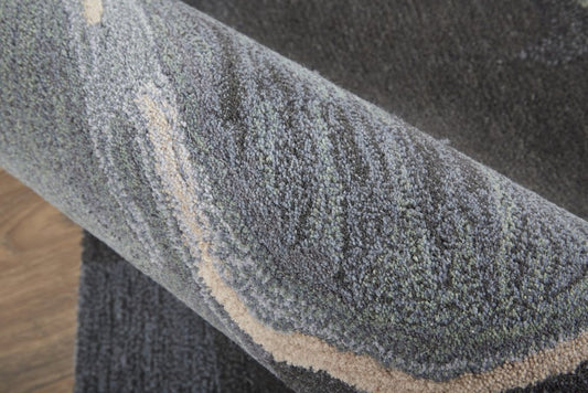 8' X 10' Blue and Black Wool Abstract Hand Tufted Area Rug