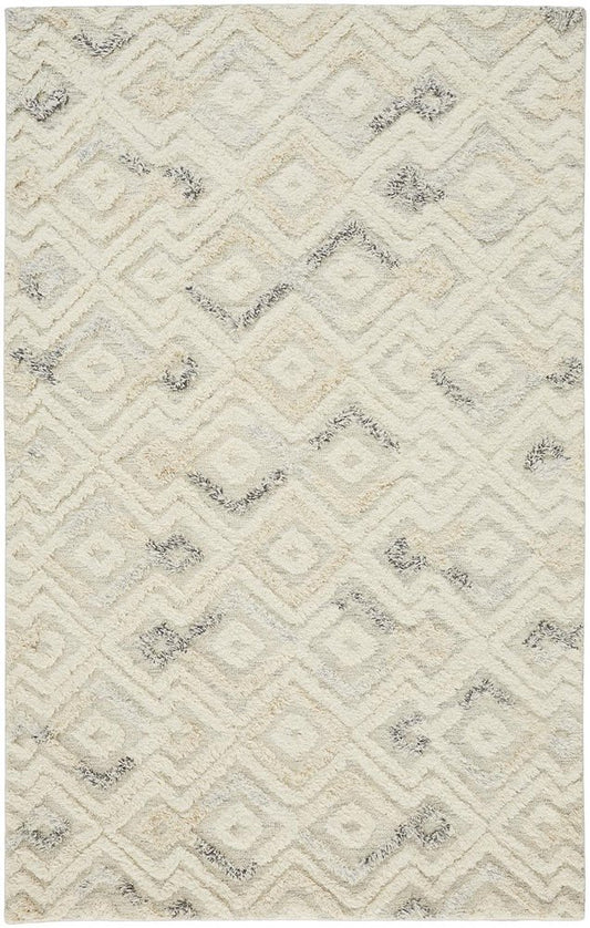 8' X 10' Ivory Gray And Black Wool Geometric Hand Tufted Area Rug