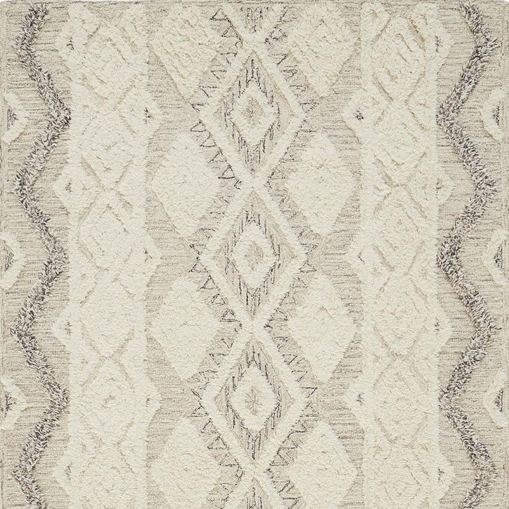 4' X 6' Ivory Taupe And Gray Wool Geometric Tufted Handmade Stain Resistant Area Rug