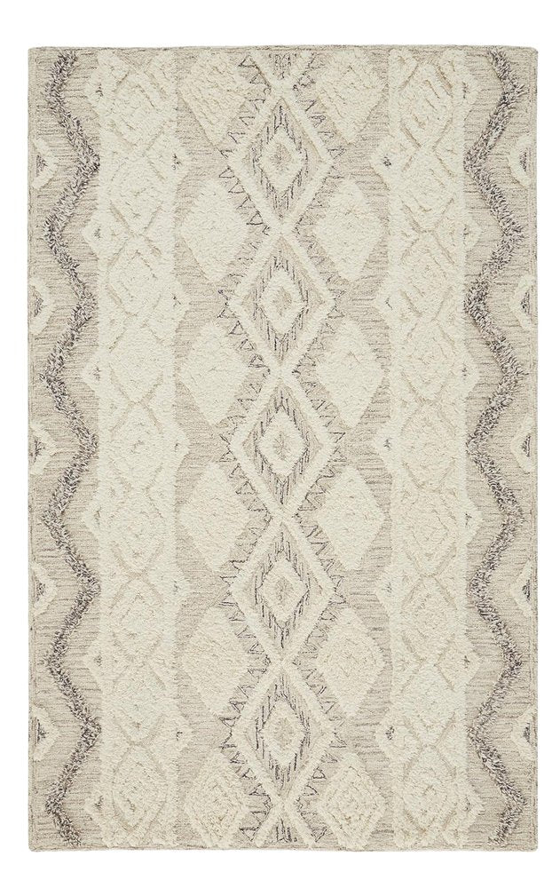 4' X 6' Ivory Taupe And Gray Wool Geometric Tufted Handmade Stain Resistant Area Rug