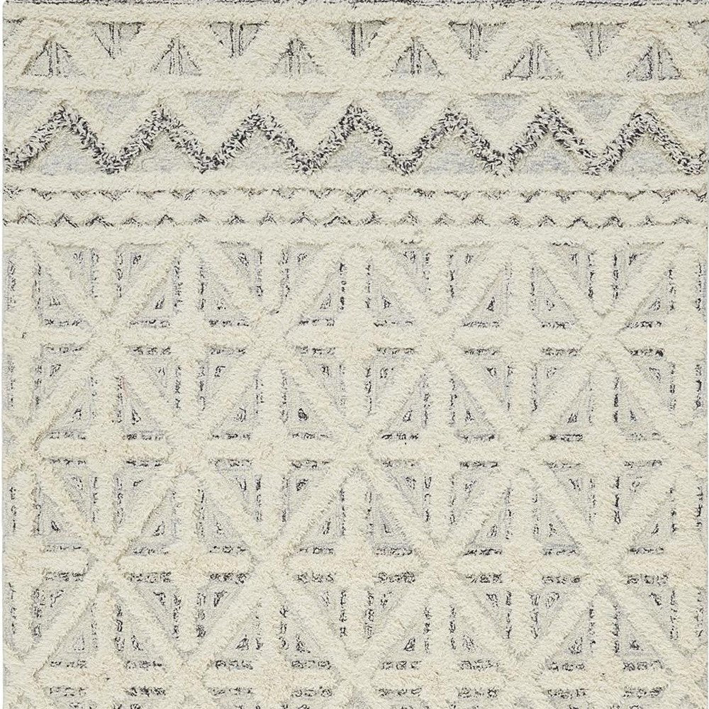 5' X 8' Ivory And Black Wool Geometric Tufted Handmade Stain Resistant Area Rug