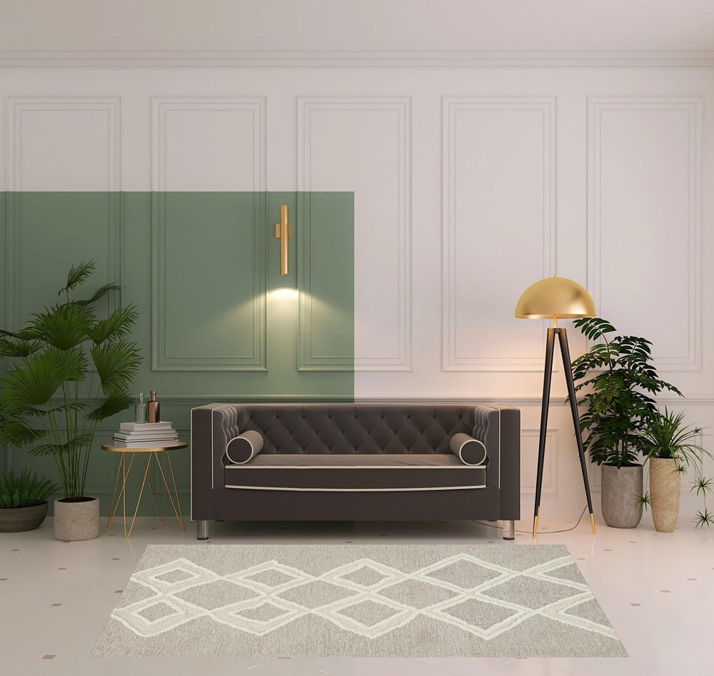 4' X 6' Gray And Ivory Wool Geometric Tufted Handmade Stain Resistant Area Rug