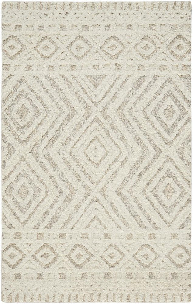 4' X 6' Ivory And Tan Wool Geometric Tufted Handmade Stain Resistant Area Rug