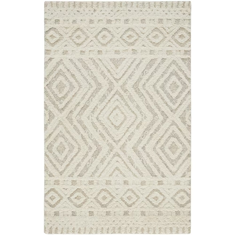 4' X 6' Ivory And Tan Wool Geometric Tufted Handmade Stain Resistant Area Rug