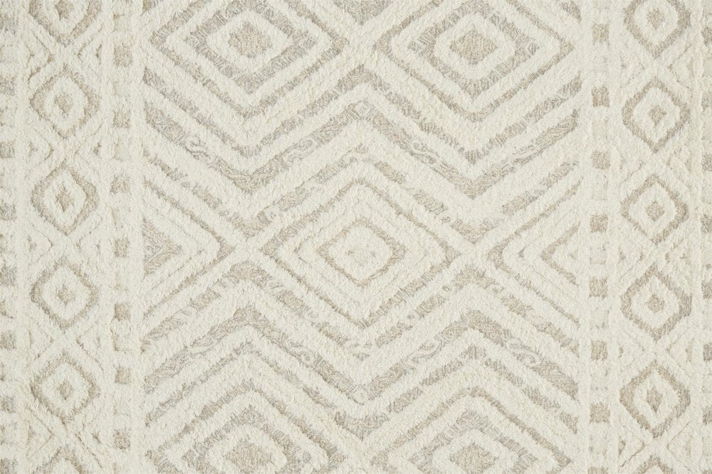 4' X 6' Ivory And Tan Wool Geometric Tufted Handmade Stain Resistant Area Rug