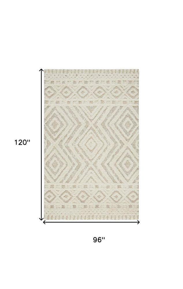 4' X 6' Ivory And Tan Wool Geometric Tufted Handmade Stain Resistant Area Rug