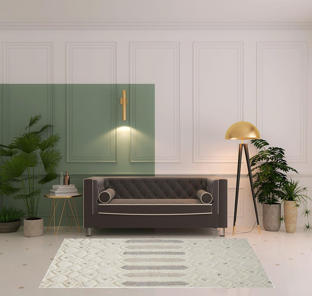 8' X 10' Gray and Ivory Wool Geometric Hand Tufted Area Rug