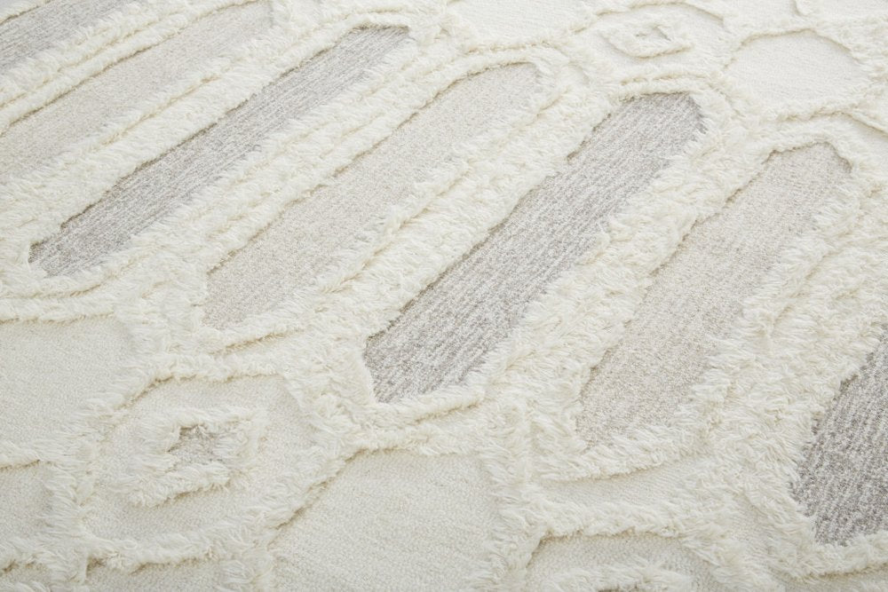 8' X 10' Gray and Ivory Wool Geometric Hand Tufted Area Rug