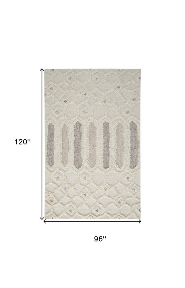 8' X 10' Gray and Ivory Wool Geometric Hand Tufted Area Rug