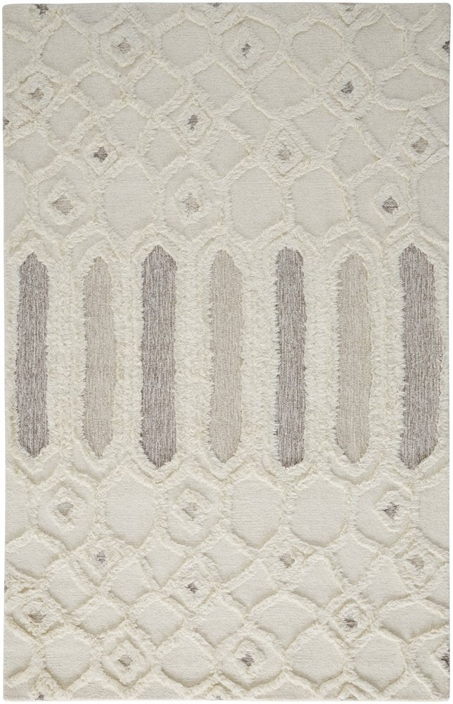8' X 10' Gray and Ivory Wool Geometric Hand Tufted Area Rug