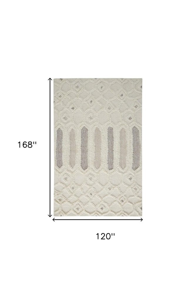 8' X 10' Gray and Ivory Wool Geometric Hand Tufted Area Rug