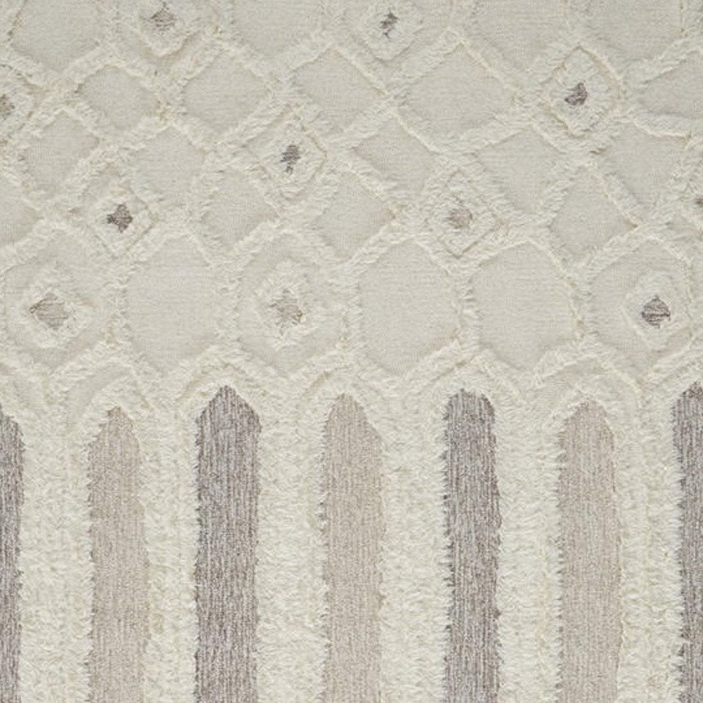 8' X 10' Gray and Ivory Wool Geometric Hand Tufted Area Rug