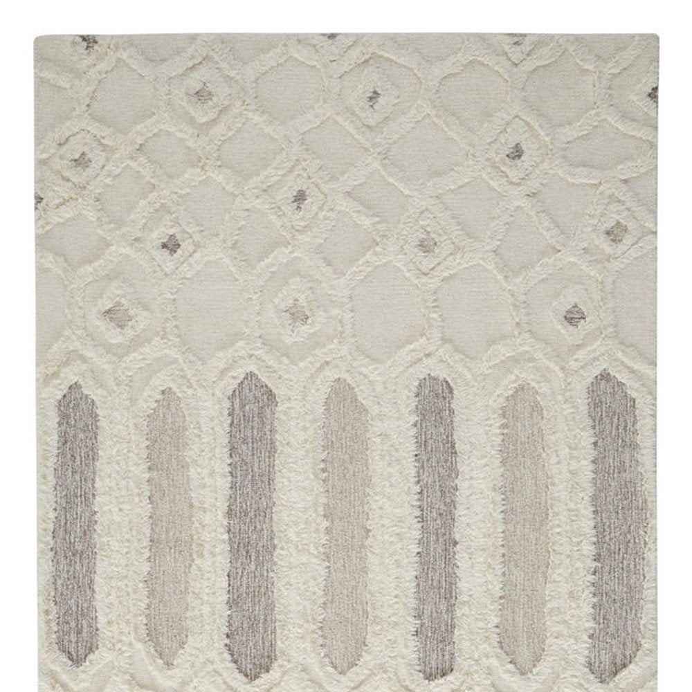 8' X 10' Gray and Ivory Wool Geometric Hand Tufted Area Rug