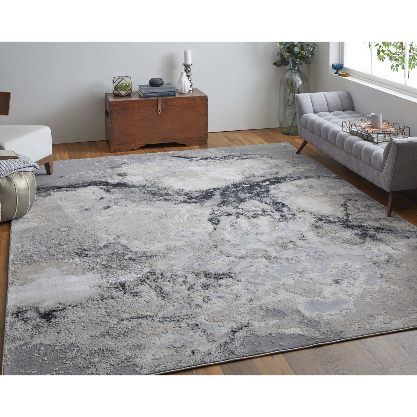10' X 13' Ivory And Blue Abstract Power Loom Area Rug