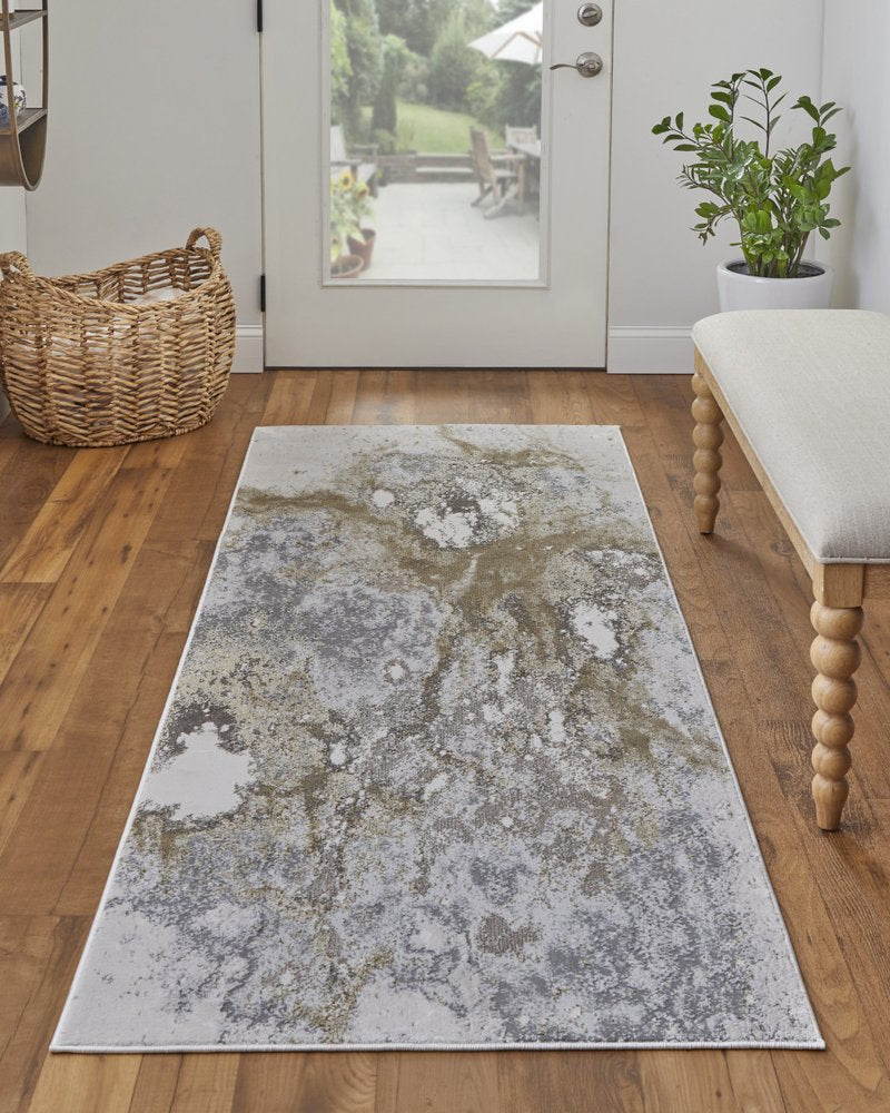 12' X 15' Gray and Ivory Abstract Power Loom Area Rug