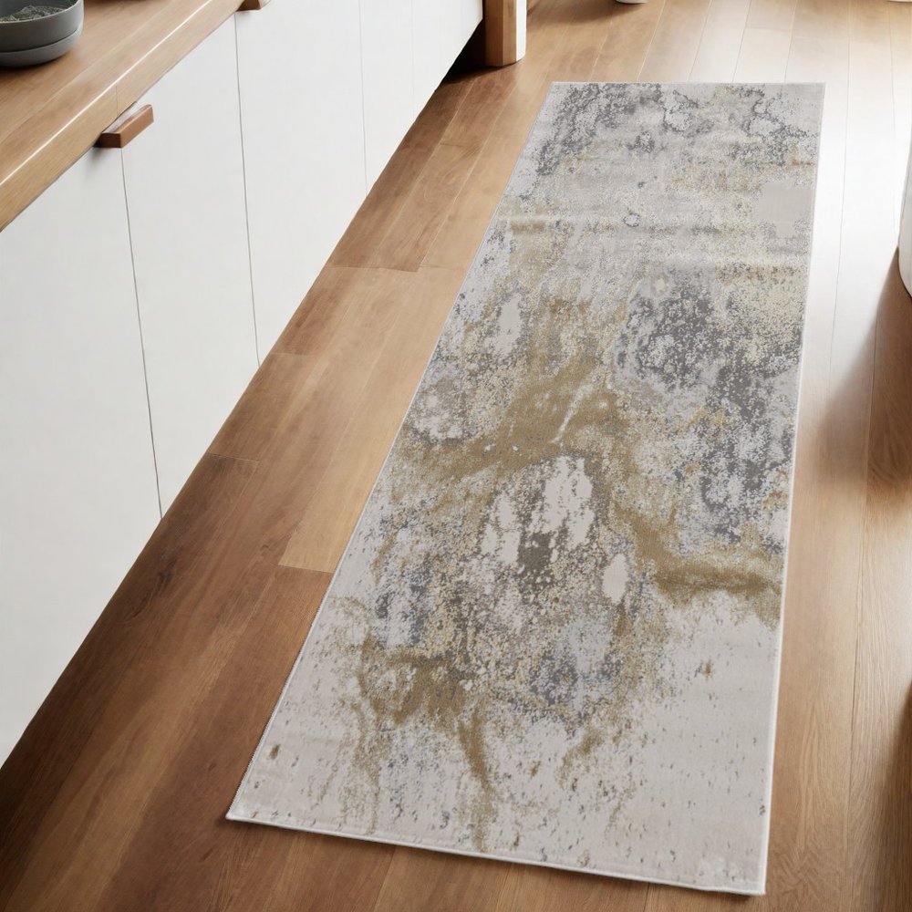 12' X 15' Gray and Ivory Abstract Power Loom Area Rug