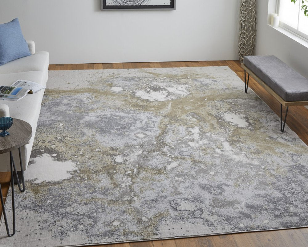 12' X 15' Gray and Ivory Abstract Power Loom Area Rug