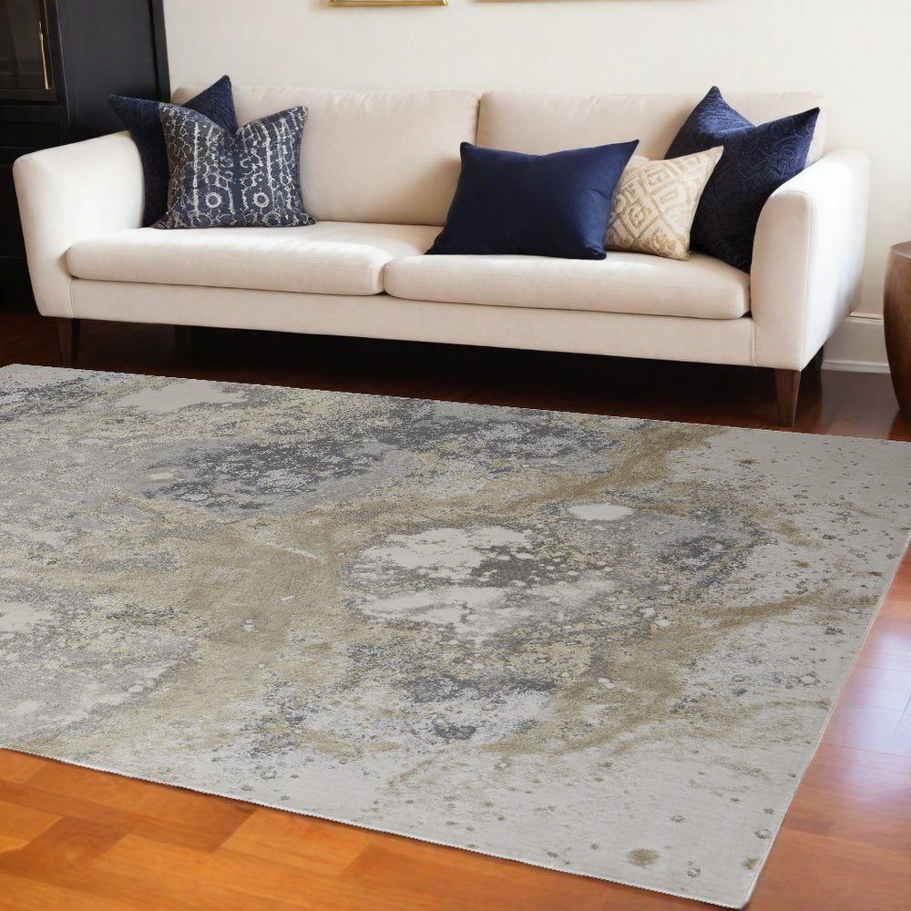 12' X 15' Gray and Ivory Abstract Power Loom Area Rug