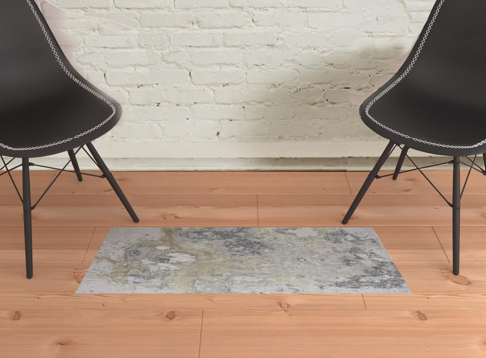 12' X 15' Gray and Ivory Abstract Power Loom Area Rug
